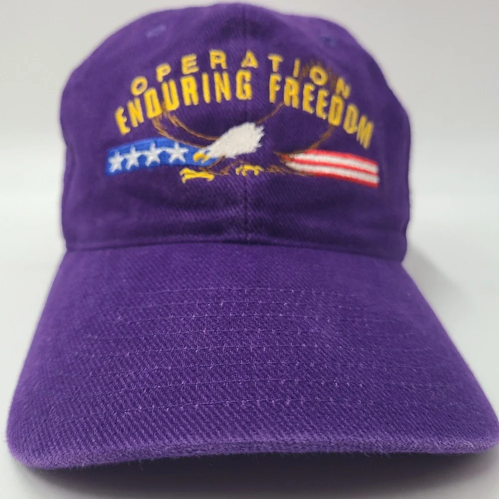 Vintage Operation Enduring Freedom Hat Strapback Purple USA Military OEF War Men